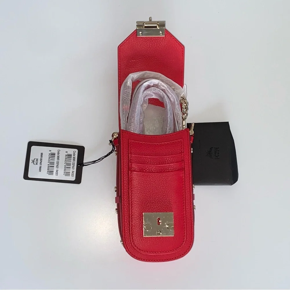 MCM Patricia Gold Studded Red Park Ave Leather Cute Dainty Crossbody